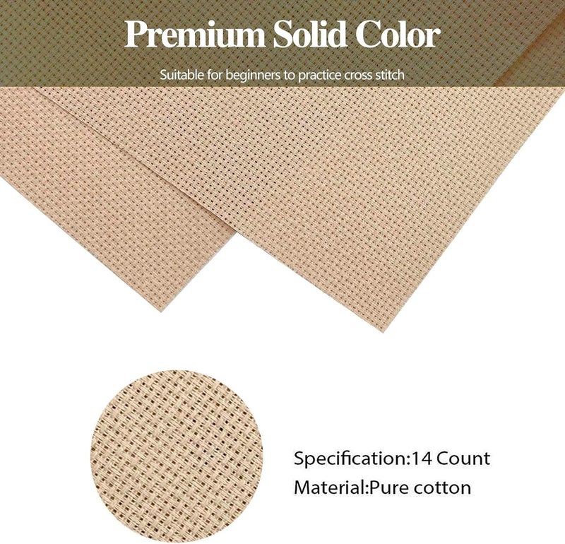 Zhenqing 14CT Aida Cloth - 30x35 Inch Cross Stitch Fabric for Embroidery, Pre-Cut Needlework Material, Acid-Free, Durable Weave(Light Brown) - Image 3